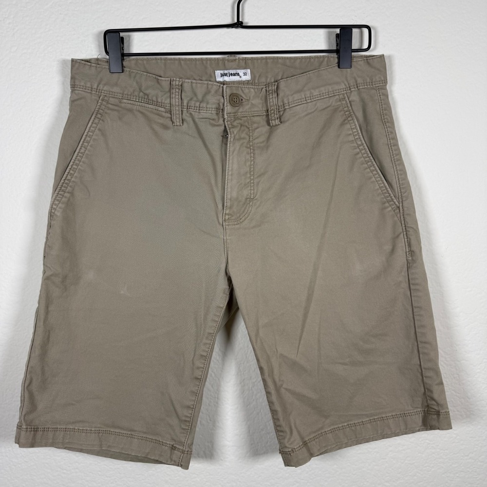 Just Jeans Chino Shorts Mens 32 Khaki Tan Cotton Twill Casual Summer Flat Front